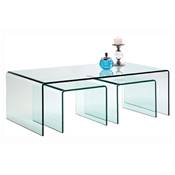 Table basse design + 2 tables d'appoint gigognes 'Clear Club' en verre transparent – 90 x 50 cm