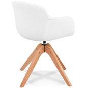 Chaise design style scandinave à accoudoirs 'VOGAN' en tissu bouclé blanc et 4 pieds en bois naturel