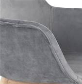 Chaise design à accoudoirs 'MAJESTY' en velours gris et 4 pieds en bois naturel