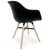 Chaise design à accoudoirs 'CONCEPT WOOD' noire avec 4 pieds en bois naturel