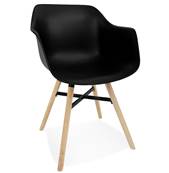 Chaise design à accoudoirs 'CONCEPT WOOD' noire avec 4 pieds en bois naturel