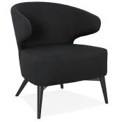 Fauteuil lounge design à accoudoirs 'BLACK COBBE' en tissu noir pieds en bois noir