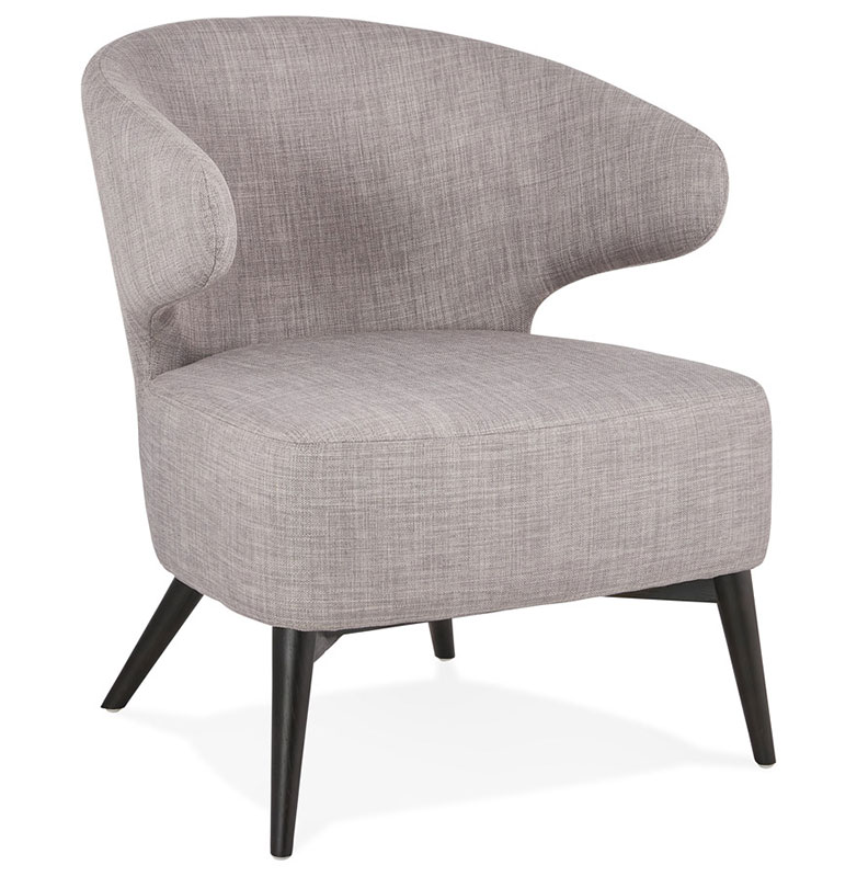 	Fauteuil lounge design à accoudoirs 'BLACK COBBE' en tissu gris pieds en bois noir