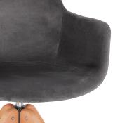 Chaise design de style scandinave à accoudoirs 'VOGAN' en velours gris avec 4 pieds en bois naturel