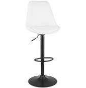 Tabouret de bar réglable design 'BAROK' pivotant en tissu bouclé blanc pied et repose pieds en métal noir dossier haut