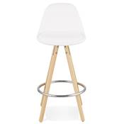Tabouret de snack mi-hauteur scandinave 'Circle' tissu bouclé blanc 4 pieds bois chromé dossier haut