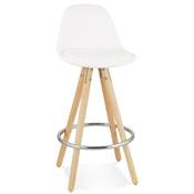 Tabouret de snack mi-hauteur scandinave 'Circle' tissu bouclé blanc 4 pieds bois chromé dossier haut