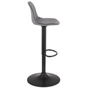 Tabouret de bar réglable 'LUSSO' pivotant velours gris pied et repose pieds métal noir dossier haut