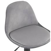 Tabouret de bar réglable 'LUSSO' pivotant velours gris pied et repose pieds métal noir dossier haut