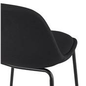 Tabouret de bar design moderne 'Tekno' en tissu noir avec 4 pieds en métal noir et dossier haut