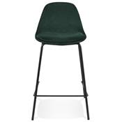 Tabouret snack mi-hauteur style baroque 'Tekno Mini' en velours vert 4 pieds métal noir dossier haut