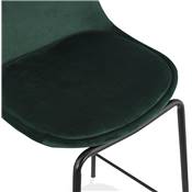 Tabouret snack mi-hauteur style baroque 'Tekno Mini' en velours vert 4 pieds métal noir dossier haut