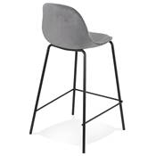 Tabouret snack mi-hauteur style baroque 'Tekno Mini' en velours gris 4 pieds métal noir dossier haut