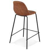 Tabouret snack mi-hauteur baroque 'Tekno Mini' microfibre marron 4 pieds métal noir dossier haut