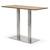 Table de bar haute design 'Tvillin' en bois naturel double pied central métal brossé – 150 x 70 cm