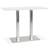 Table de bar haute design 'Tvillin' bois blanc double pied central en métal brossé – 150 x 70 cm
