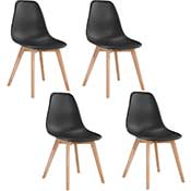 Chaise scandinave 'Karl' noire avec 4 pieds en bois naturel - Lot de 4