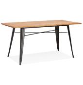 Table à diner / bureau rectangulaire style industriel 'ARLANE' plateau en bois massif pieds en métal noir - 150 x 80 cm