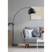 Lampadaire design 'Arc' abat jour, structure et socle en métal noir mat