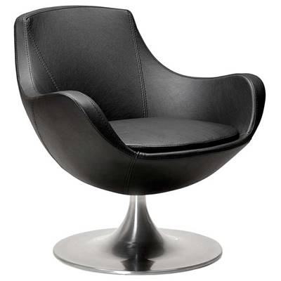 Fauteuil lounge design 'Kômfort' pivotant noir pied central en aluminium brossé