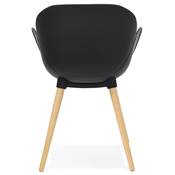 Chaise design scandinave à accoudoirs 'Lotusträ' noire avec 4 pieds en bois naturel