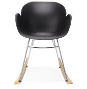 Chaise à bascule design scandinave à accoudoirs 'Gungstöl' noire pieds en bois et métal chromé