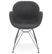 Chaise style industriel design à accoudoirs 'Lotus' en tissu gris foncé avec 4 pieds en métal noir