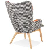 Fauteuil à oreilles scandinave design 'ELEGAN' en tissu patchwork multicolore pieds en bois naturel