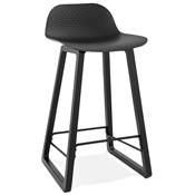 Tabouret de snack mi-hauteur design 'Skala Black Edition' noir pieds tréteaux bois noir dossier bas