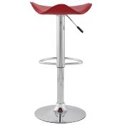 Tabouret de bar réglable design 'Torro' pivotant rouge pied central et repose pieds en métal chromé