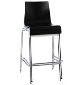 Tabouret de snack mi-hauteur 'Kadra Mini' noir 4 pieds et repose pieds en métal chromé dossier haut