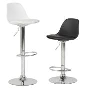 Tabouret de bar réglable design 'Sohoye' pivotant blanc pied et repose pieds chromé dossier haut