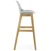 Tabouret de bar design scandinave 'Topo' gris avec 4 pieds en bois naturel et dossier haut