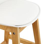 Tabouret de bar design scandinave 'Topo' blanc avec 4 pieds en bois naturel et dossier haut