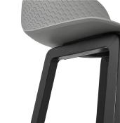 Tabouret de snack mi-hauteur design 'Skala Black Edition' gris pieds tréteaux bois noir dossier bas