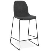 Tabouret de snack mi-hauteur empilable design 'Verk Mini' tissu gris 4 pieds métal noir dossier haut