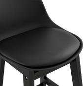 Tabouret de snack mi-hauteur scandinave 'Topo Mini Black Edition' noir 4 pieds bois dossier haut