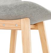 Tabouret de bar design scandinave 'Chairman' en tissu gris 4 pieds en bois naturel et dossier haut