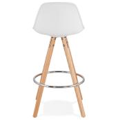 Tabouret snack mi-hauteur scandinave 'Circle Mini' blanc 4 pieds bois repose pied dossier haut