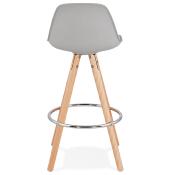 Tabouret snack mi-hauteur scandinave 'Circle Mini' gris 4 pieds bois repose pied chromé dossier haut