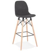 Tabouret de bar scandinave 'Verkwood' tissu gris foncé 4 pieds bois repose pieds métal noir dossier haut