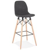 Tabouret de bar scandinave 'Verkwood' tissu gris 4 pieds bois repose pieds métal noir dossier haut