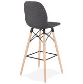 Tabouret de bar scandinave 'Verkwood' tissu gris foncé 4 pieds bois repose pieds métal noir dossier haut