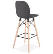 Tabouret de bar scandinave 'Verkwood' tissu gris 4 pieds bois repose pieds métal noir dossier haut