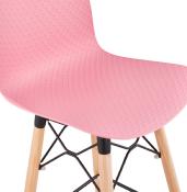 Tabouret de snack mi-hauteur scandinave 'Slakwood Mini' rose 4 pieds bois repose pieds dossier haut