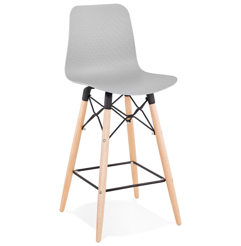 	Tabouret de snack mi-hauteur scandinave 'Slakwood Mini' gris 4 pieds bois repose pieds dossier haut