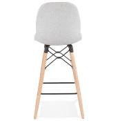 Tabouret de snack mi-hauteur scandinave 'Verkwood Mini' tissu gris clair 4 pieds bois dossier haut