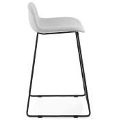 Tabouret de snack mi-hauteur 'Steelblack Mini' tissu gris clair pieds tréteaux métal noir dossier bas