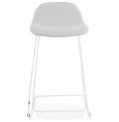 Tabouret de snack mi-hauteur 'Steel Mini' tissu gris clair pieds tréteaux métal blanc dossier bas