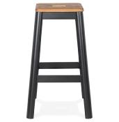 Tabouret de bar design style industriel carré 'FABBRICA' assise en bois avec 4 pieds en métal noir